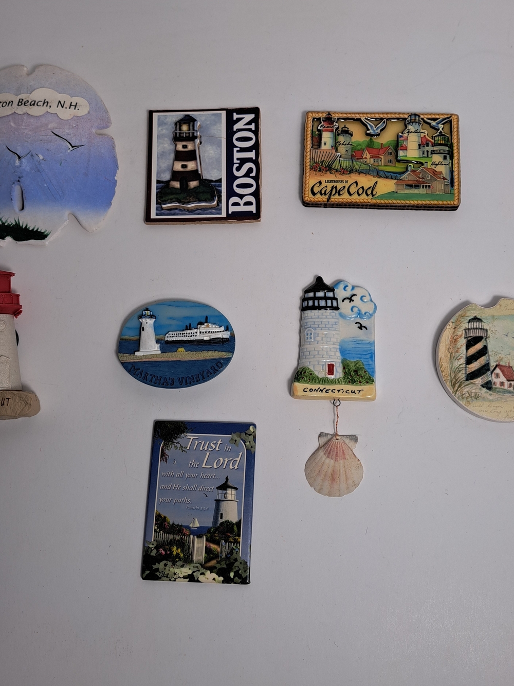 Vintage Lot of 8 Refrigerator Magnets of Various Lighthouses all Different Types